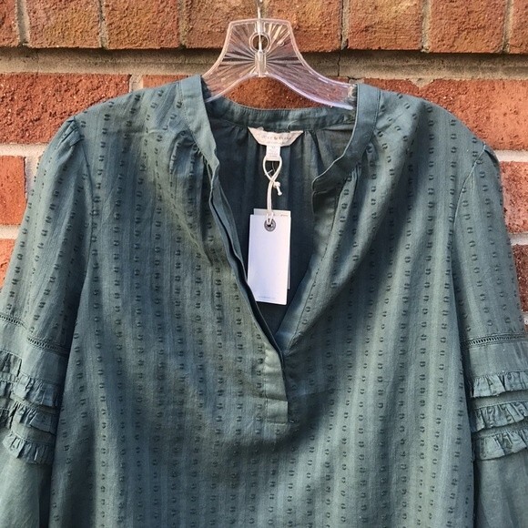 Lucky Brand Ruffle Peasant Blouse sz M NWT Green - Picture 3 of 13